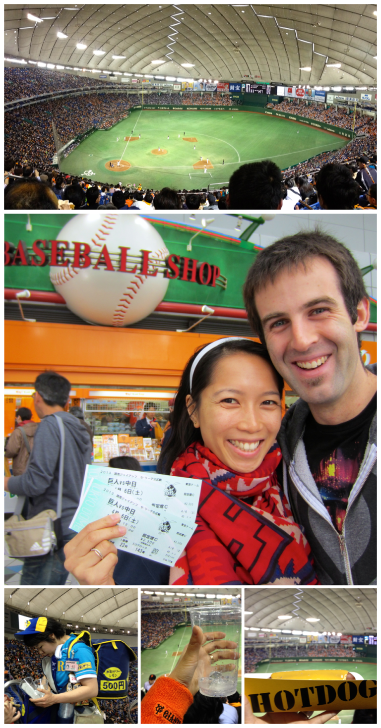 Photos (top to bottom, left to right) 1. Tokyo Dome 2. Us looking overly excited about baseball 3. Ordering from a lovely girl in teal. To be honest I spent a lot of the time watching her and the other girls in awe at their ability to run up and down the steps carrying kegs of drinks was pretty amazing. It's a tough gig! 4. My orange wrist band 5. Hottodoggu!